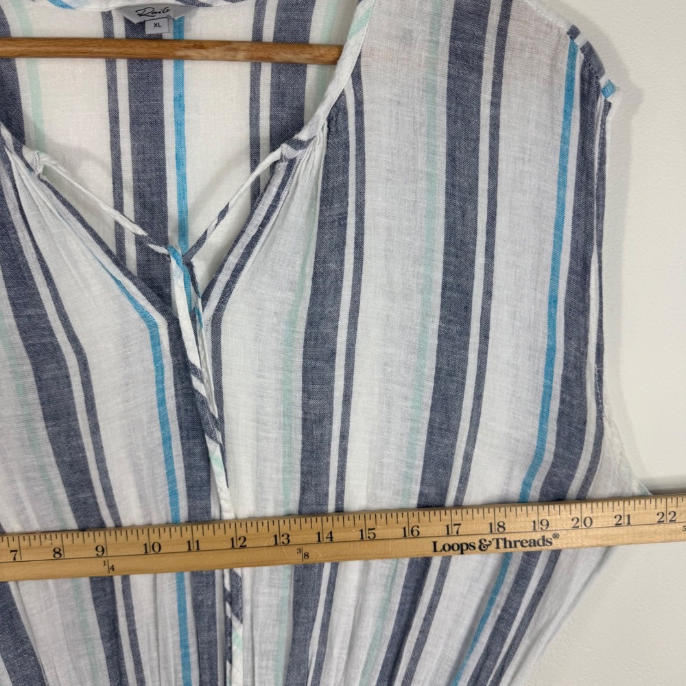 Rails Ashlyn Linen Blend Midi Dress XL Blue Stripe Smocked Coastal Beach Boho - Picture 11 of 13